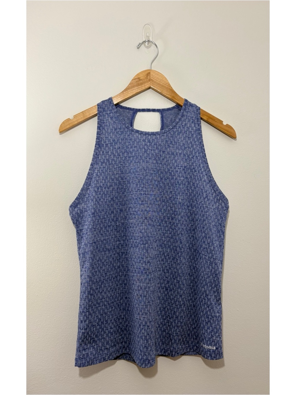 Patagonia “Ridge Flow” heather blue printed high-neck athletic tank top (medium)
